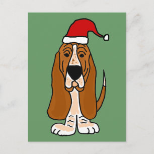 Postal Festiva Divertido Basset Hound en el arte de los Navidades