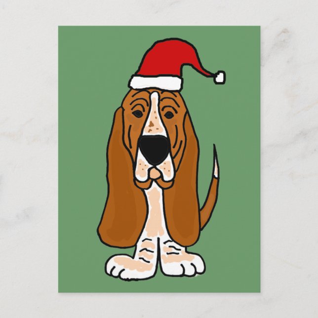 Postal Festiva Divertido Basset Hound en el arte de los Navidades (Anverso)