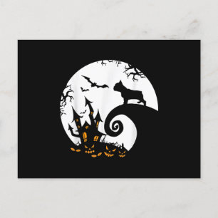 Postal Festiva Divertido Bulldog Francés Y Moon Halloween