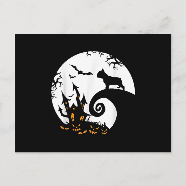 Postal Festiva Divertido Bulldog Francés Y Moon Halloween (Anverso)