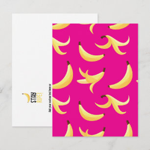 Postal Festiva Divertido patrón de plátano amarillo retro editabl