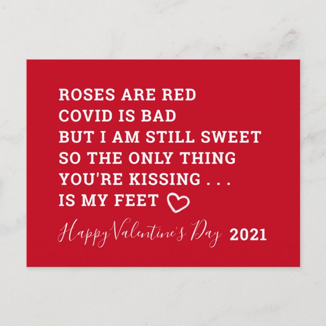 Postal Festiva Divertido poema de Día de San Valentín Covid 2021 (Anverso)