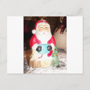 Postal Festiva Divertido Santa con la impresión de arte de nieve