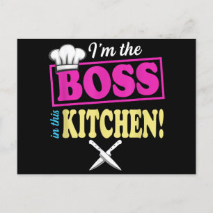 Postal Festiva Divertido Soy El Jefe En Esta Camiseta Cocinando