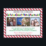 Postal Festiva Divertido tema políticamente correcto 3 Foto<br><div class="desc">Esta divertida postal de vacaciones presenta una inclinación humorística hacia lo políticamente correcto. La tarjeta contiene tres fotos y la leyenda dice: ¡Ten una fabulosa ChristmaSolsticHanukKwanzaa! - fusionar las palabras Navidades Solstice Hanukkah y Kwanzaa en una larga y tonta palabra. El saludo dice: Que el espíritu de la temporada llene...</div>
