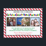 Postal Festiva Divertido tema políticamente correcto 3 Foto<br><div class="desc">Esta divertida postal de vacaciones presenta una inclinación humorística hacia lo políticamente correcto. La tarjeta contiene tres fotos y la leyenda dice: ¡Ten una fabulosa ChristmaSolsticHanukKwanzaa! - fusionar las palabras Navidades Solstice Hanukkah y Kwanzaa en una larga y tonta palabra. El saludo dice: Que el espíritu de la temporada llene...</div>