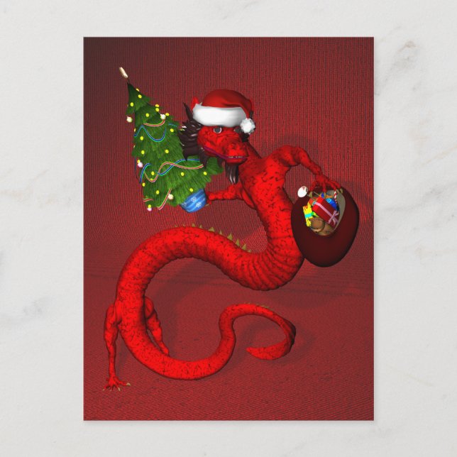 Postal Festiva Divertido y dulce Santa Dragon (Anverso)