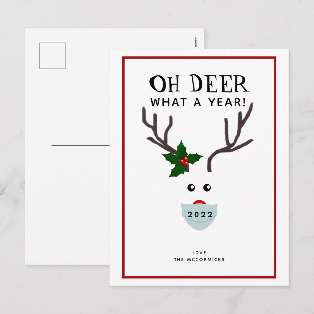 Postal Festiva Divertidos Oh Deer Qué Navidades De Un Año 2021 (Anverso / Reverso)