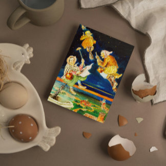 Postal Festiva Diviértete al estilo vintage con Brujas de Pascua