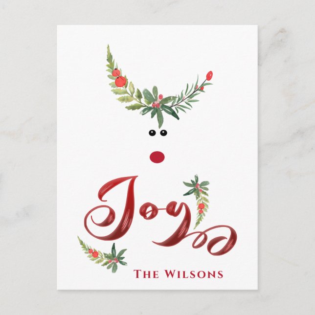 Postal Festiva Diviértete capricho acebo reno alegría no foto Fie (Anverso)