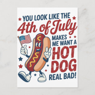 Postal Festiva Diviértete el 4 de Julio con un Perro Caliente Amé