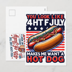 Postal Festiva Diviértete el 4 de Julio con un Perro Caliente Amé