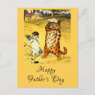 Postal Festiva Diviértete Gato de Golf del Día del Padre Vintage