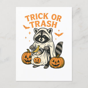 Postal Festiva Diviértete Mapache Truco o Basura Halloween