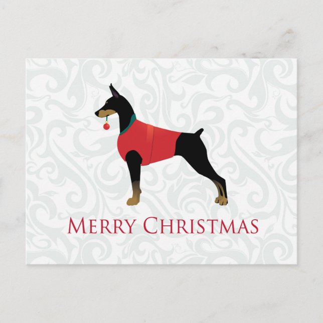 Postal Festiva Doberman Pinscher Dog Merry Christmas Design (Anverso)