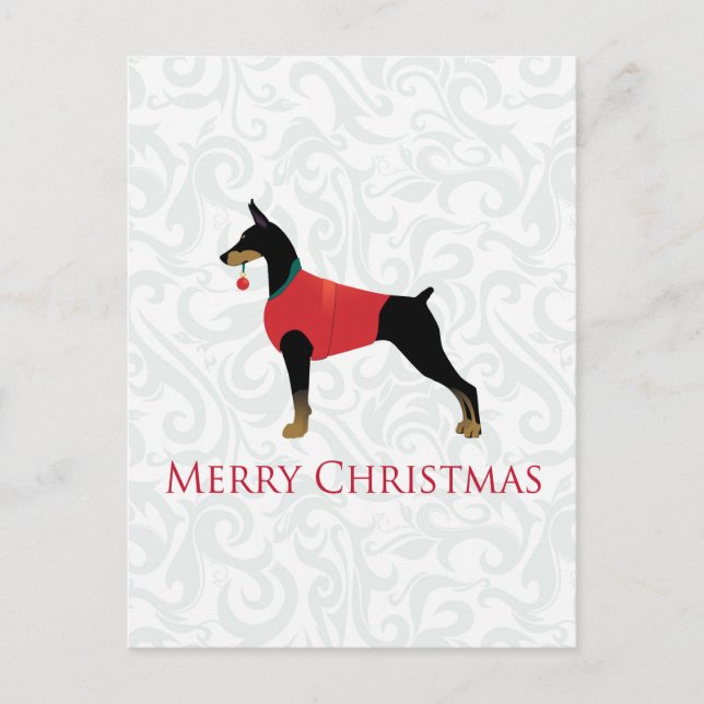 Postal Festiva Doberman Pinscher Dog Merry Christmas Design (Anverso)