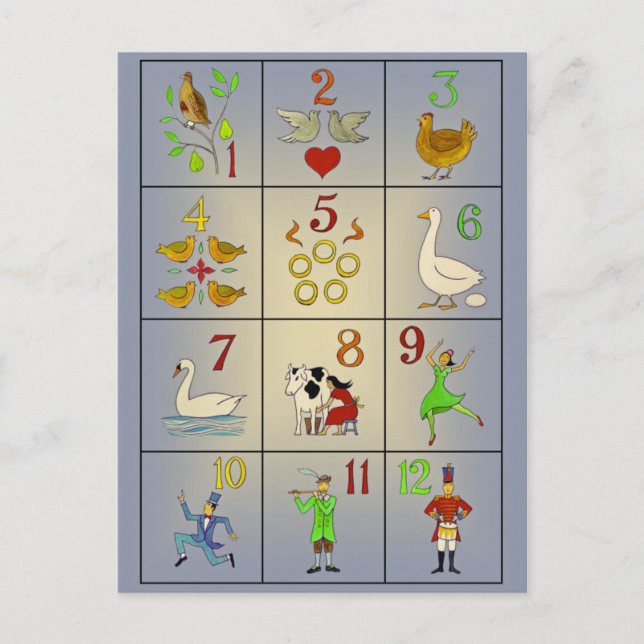 Postal Festiva Doce días de Poster de Canción de Navidades (Anverso)