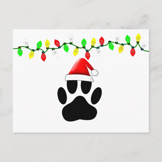Postal Festiva Dog Pawprint Santa Hat Christmas Lights (Anverso)