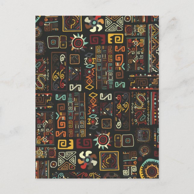 Postal Festiva Doodle africano geométrico negro vintage  (Anverso)