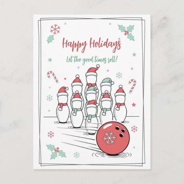 Postal Festiva Doodle Christmas Bowling Holiday Greeting Cards (Anverso)