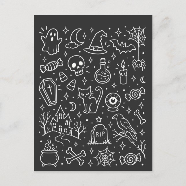 Postal Festiva Doodle de Halloween de vuelta (Anverso)