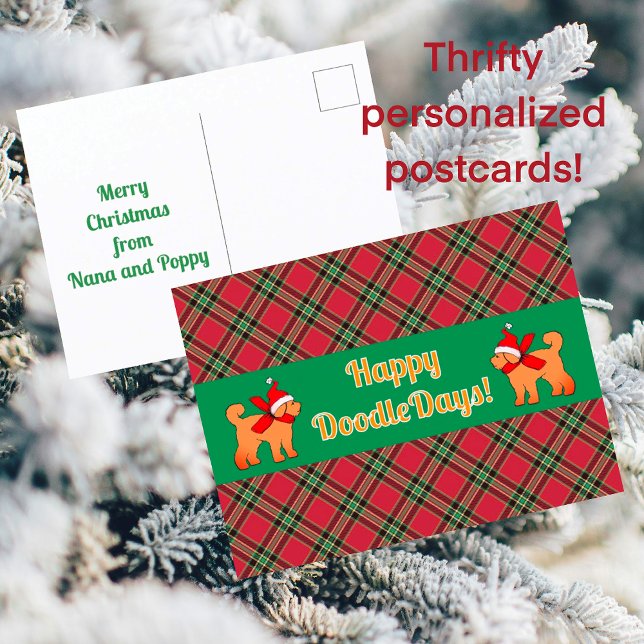 Postal Festiva Doodle dorado dorado perro personalizado (Save money with thrifty personalized holiday cards)