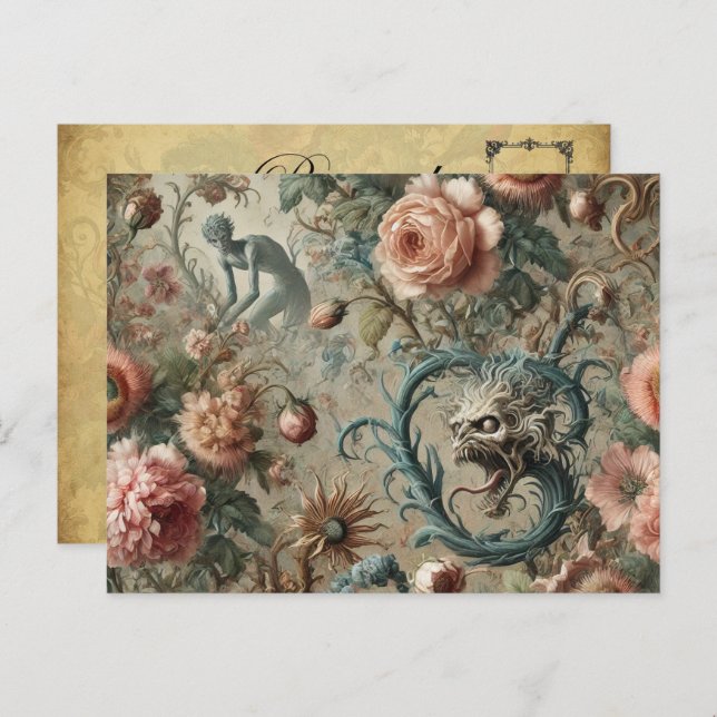 Postal Festiva Doom habitable - Diseño floral gótico victoriano (Anverso / Reverso)