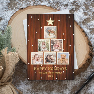 Postal Festiva Dorado   Árbol de fotos de Navidades de madera de