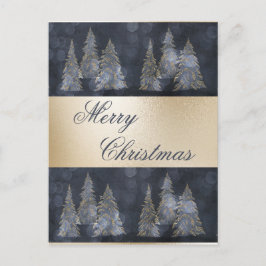 Postal Festiva Dorado Metálico Blue Elegant Pine Merry Christmas 