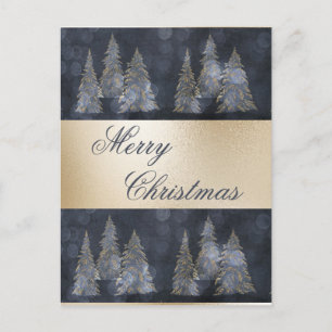Postal Festiva Dorado Metálico Blue Elegant Pine Merry Christmas 
