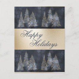 Postal Festiva Dorado Metálico Blue Elegant Pine Merry Christmas 