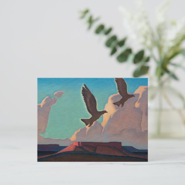 Postal Festiva Dos águilas por Maynard Dixon (Anverso de pie)
