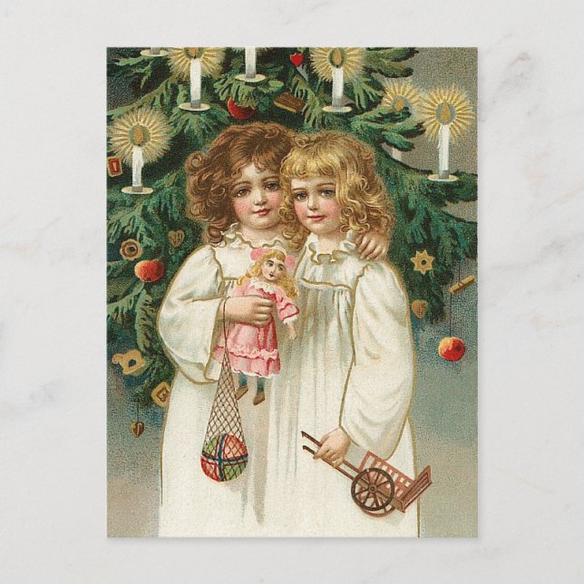 Postal Festiva Dos Chicas encantadores (Anverso)