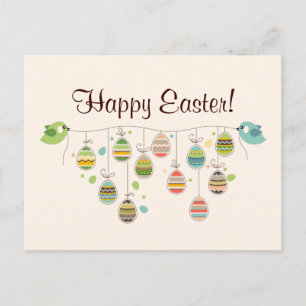 Postal Festiva Dos pájaros sostienen la droga con huevos de Pascu