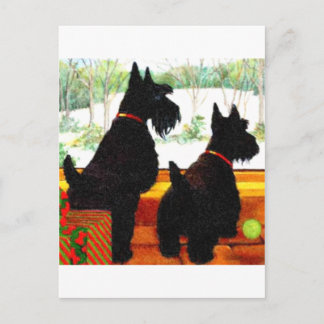 Postal Festiva Dos Perros Escoceses En Navidades