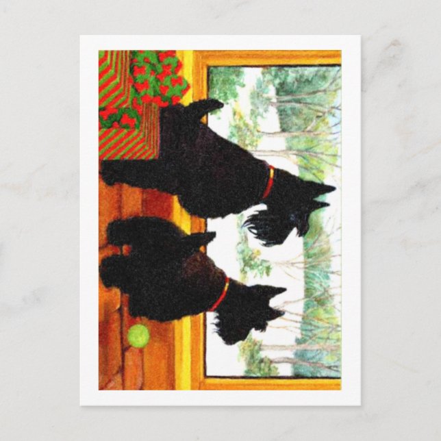 Postal Festiva Dos perros escoceses en Navidades (Anverso)