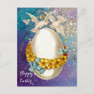 POSTAL FESTIVA DOVAS BLANCAS, HUEVO ORIENTAL, FLORES AMARILLOS, T
