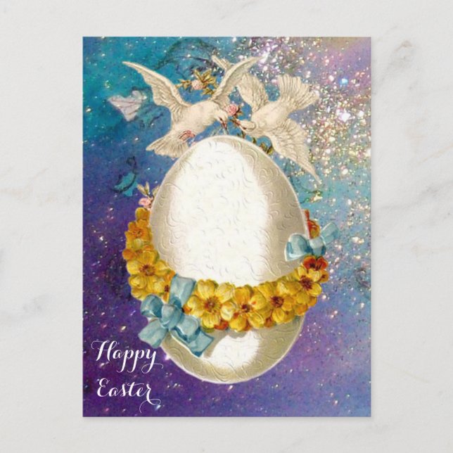 POSTAL FESTIVA DOVAS BLANCAS, HUEVO ORIENTAL, FLORES AMARILLOS, T (Anverso)