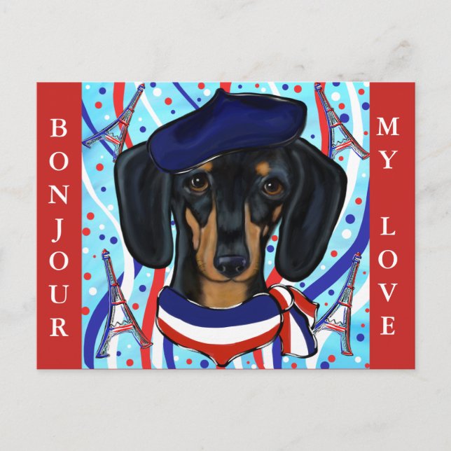 Postal Festiva Doxie francés (Anverso)