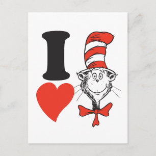 Postal Festiva Dr. Seuss Valentine  Corazón del gato en el Gorra