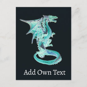 Postal Festiva Dragón Azul Celeste Fantasía Celestial Arte del El