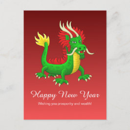Postal Festiva Dragón Chino Dibujado a Mano Colorido