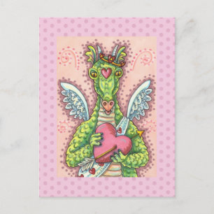 POSTAL FESTIVA DRAGÓN CUPIDO, FANTASÍA CARDÍACA Y FLOR VALENTINA