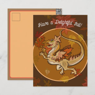Postal Festiva Dragón de diversión en las hojas