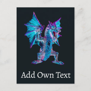 Postal Festiva Dragón de Llama Azul Fantasía Bestia Celestial Fie