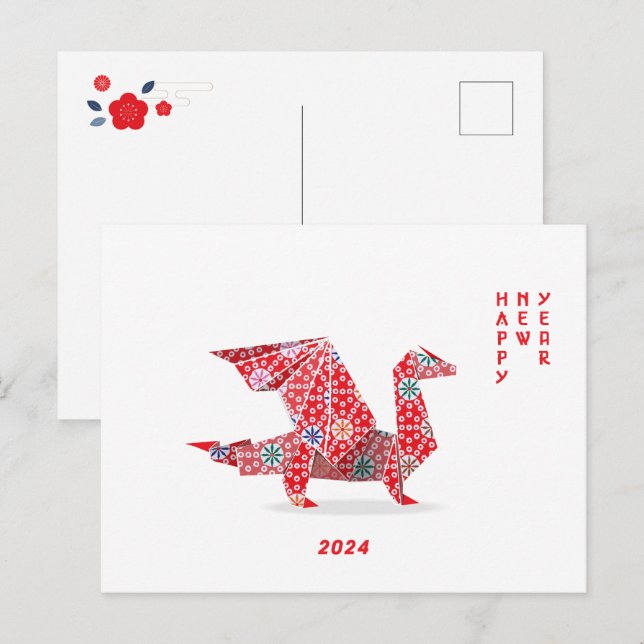 Postal Festiva Dragón de los orígenes rojos de Año Nuevo chino 20 (Anverso / Reverso)