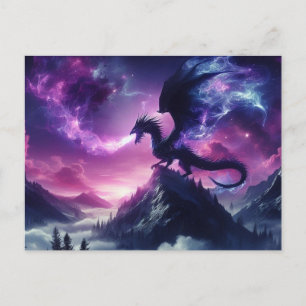 Postal Festiva Dragón etéreo oscuro y medieval