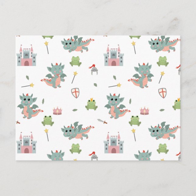 Postal Festiva Dragones Caballeros Castillo Medieval (Anverso)