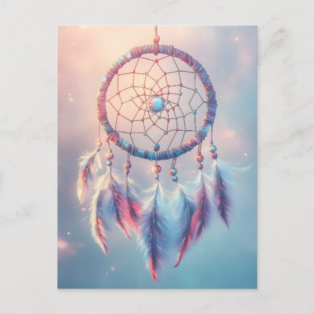 Postal Festiva Dream Catcher con plumas suaves y cuentas (Anverso)