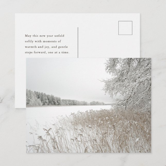 Postal Festiva Dreamy winter lake, New Year (Anverso / Reverso)